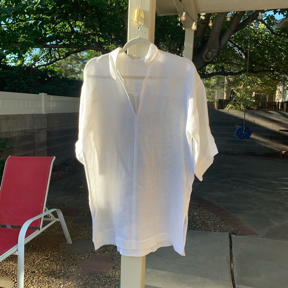 Eileen Fisher 100% organic linen white top tunic size XXS/XS TTP/TP